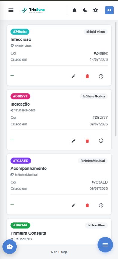 Gestão de etiquetas de paciente no celular